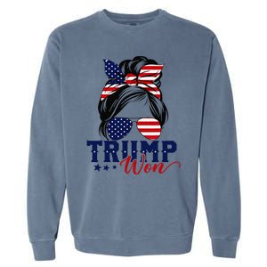 Trump Won 2024 Messy Bun Girl Women President 47th Trump Win Garment-Dyed Sweatshirt