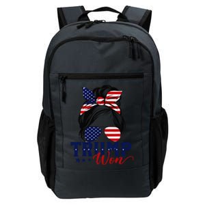 Trump Won 2024 Messy Bun Girl Women President 47th Trump Win Daily Commute Backpack