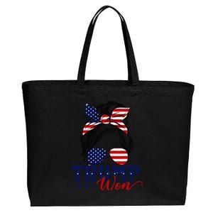 Trump Won 2024 Messy Bun Girl Women President 47th Trump Win Cotton Canvas Jumbo Tote