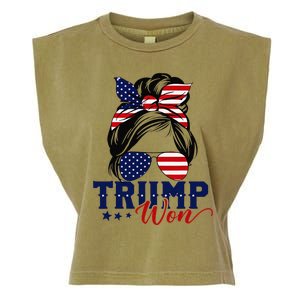 Trump Won 2024 Messy Bun Girl Women President 47th Trump Win Garment-Dyed Women's Muscle Tee