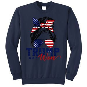 Trump Won 2024 Messy Bun Girl Women President 47th Trump Win Sweatshirt