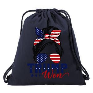 Trump Won 2024 Messy Bun Girl Women President 47th Trump Win Drawstring Bag