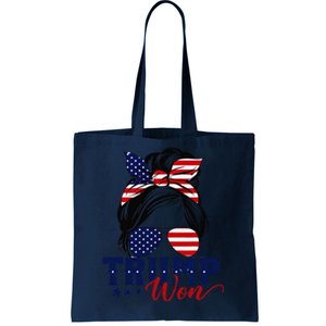 Trump Won 2024 Messy Bun Girl Women President 47th Trump Win Tote Bag