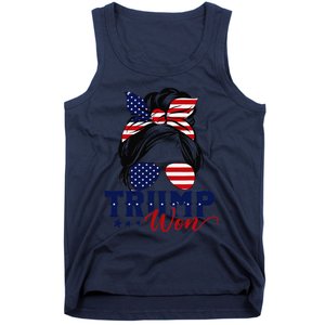 Trump Won 2024 Messy Bun Girl Women President 47th Trump Win Tank Top