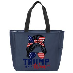 Trump Won 2024 Messy Bun Girl Women President 47th Trump Win Zip Tote Bag