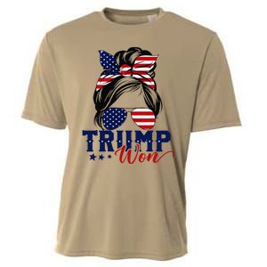 Trump Won 2024 Messy Bun Girl Women President 47th Trump Win Cooling Performance Crew T-Shirt