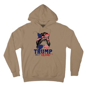 Trump Won 2024 Messy Bun Girl Women President 47th Trump Win Hoodie