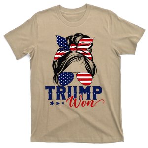 Trump Won 2024 Messy Bun Girl Women President 47th Trump Win T-Shirt