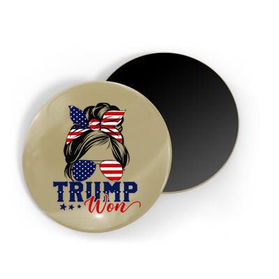 Trump Won 2024 Messy Bun Girl Women President 47th Trump Win Magnet