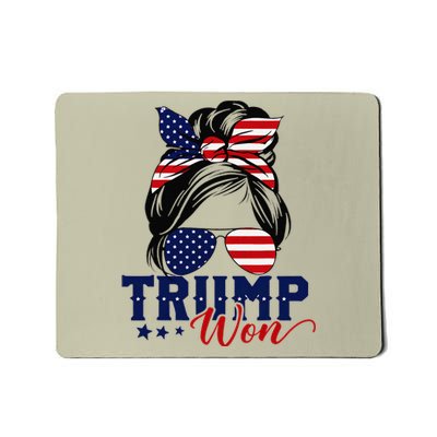 Trump Won 2024 Messy Bun Girl Women President 47th Trump Win Mousepad