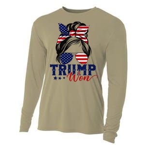 Trump Won 2024 Messy Bun Girl Women President 47th Trump Win Cooling Performance Long Sleeve Crew