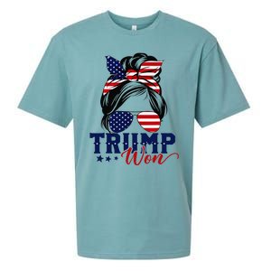 Trump Won 2024 Messy Bun Girl Women President 47th Trump Win Sueded Cloud Jersey T-Shirt