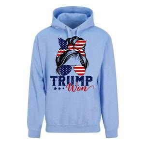 Trump Won 2024 Messy Bun Girl Women President 47th Trump Win Unisex Surf Hoodie