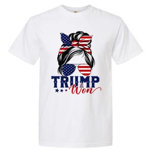 Trump Won 2024 Messy Bun Girl Women President 47th Trump Win Garment-Dyed Heavyweight T-Shirt