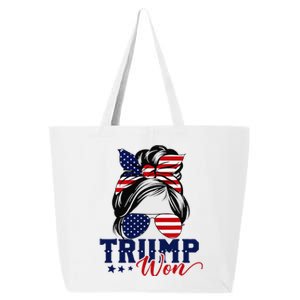 Trump Won 2024 Messy Bun Girl Women President 47th Trump Win 25L Jumbo Tote