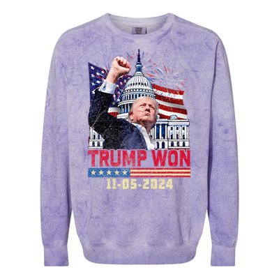 Trump Wins 2024 Election Trump Won 2024 Colorblast Crewneck Sweatshirt