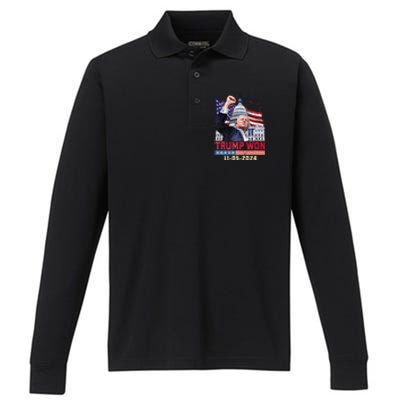 Trump Wins 2024 Election Trump Won 2024 Performance Long Sleeve Polo