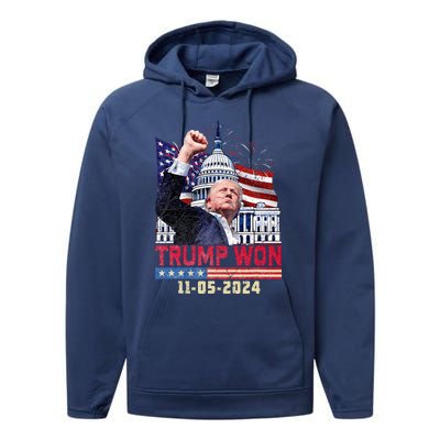 Trump Wins 2024 Election Trump Won 2024 Performance Fleece Hoodie