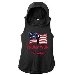 Trump Wins 2024 Election Trump Won 2024 Ladies PosiCharge Tri-Blend Wicking Draft Hoodie Tank