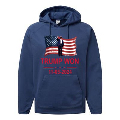 Trump Wins 2024 Election Trump Won 2024 Performance Fleece Hoodie