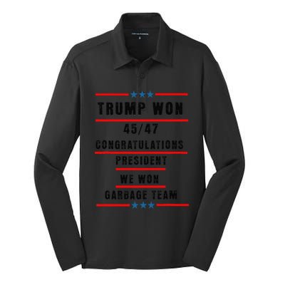 Trump Won 2024 Congratulation President 45th47th Silk Touch Performance Long Sleeve Polo