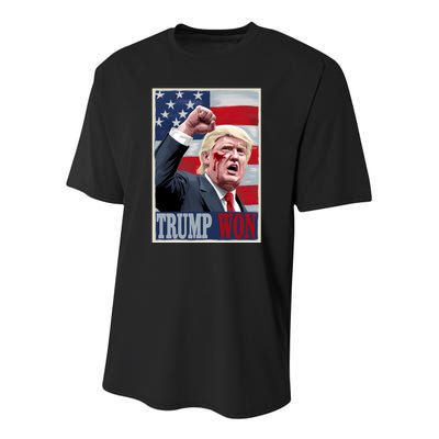 Trump Won 2024 Fight Fist Pump Us Flag Vintage Style Poster Youth Performance Sprint T-Shirt