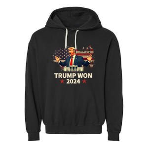 Trump Won 2024 President 47th Election Us Flag Garment-Dyed Fleece Hoodie