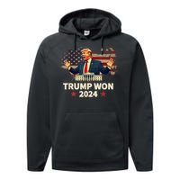 Trump Won 2024 President 47th Election Us Flag Performance Fleece Hoodie