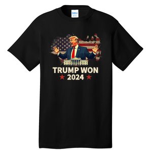 Trump Won 2024 President 47th Election Us Flag Tall T-Shirt