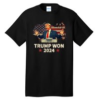 Trump Won 2024 President 47th Election Us Flag Tall T-Shirt