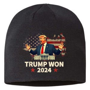 Trump Won 2024 President 47th Election Us Flag Sustainable Beanie