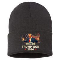 Trump Won 2024 President 47th Election Us Flag Sustainable Knit Beanie