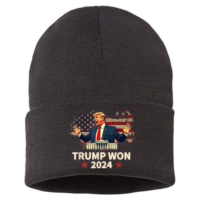 Trump Won 2024 President 47th Election Us Flag Sustainable Knit Beanie