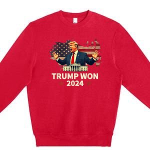 Trump Won 2024 President 47th Election Us Flag Premium Crewneck Sweatshirt