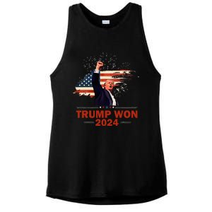 Trump Won 2024 Election President 47 Th American Flag Ladies PosiCharge Tri-Blend Wicking Tank