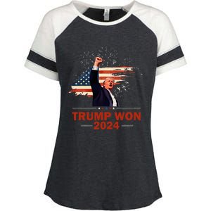 Trump Won 2024 Election President 47 Th American Flag Enza Ladies Jersey Colorblock Tee