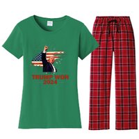 Trump Won 2024 Election President 47 Th American Flag Women's Flannel Pajama Set