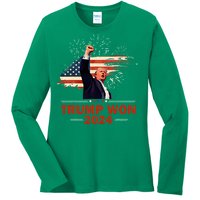 Trump Won 2024 Election President 47 Th American Flag Ladies Long Sleeve Shirt