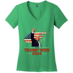 Trump Won 2024 Election President 47 Th American Flag Women's V-Neck T-Shirt