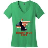 Trump Won 2024 Election President 47 Th American Flag Women's V-Neck T-Shirt