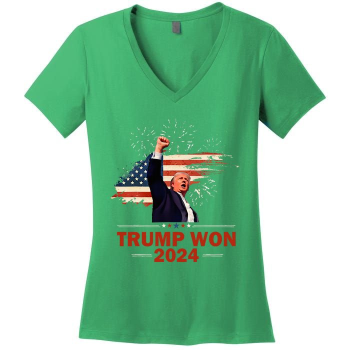 Trump Won 2024 Election President 47 Th American Flag Women's V-Neck T-Shirt