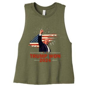 Trump Won 2024 Election President 47 Th American Flag Women's Racerback Cropped Tank