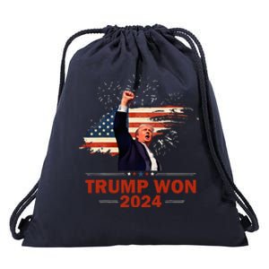 Trump Won 2024 Election President 47 Th American Flag Drawstring Bag