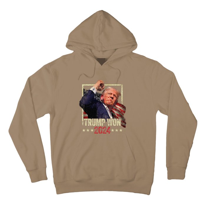 Trump Won 2024 Election President 47th American Flag Vintage Hoodie