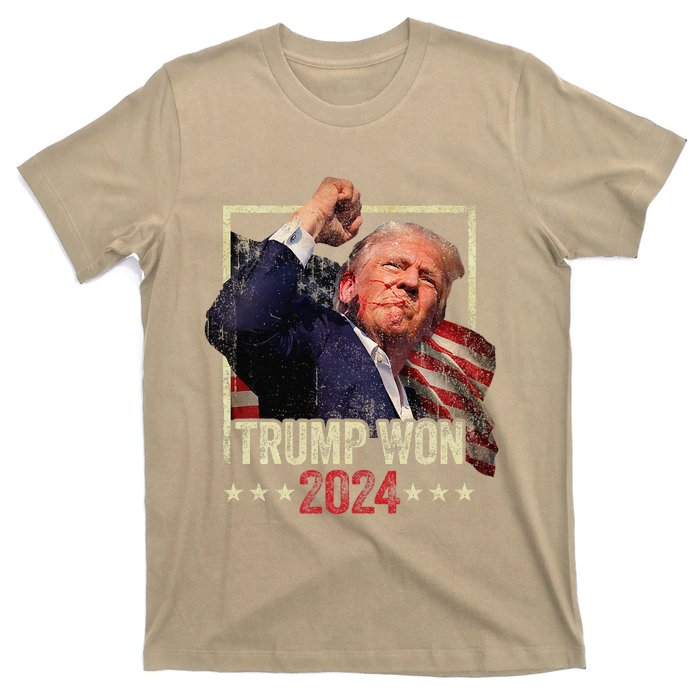 Trump Won 2024 Election President 47th American Flag Vintage T-Shirt