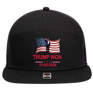 Trump Wins 2024 Election Trump Won 2024 7 Panel Mesh Trucker Snapback Hat