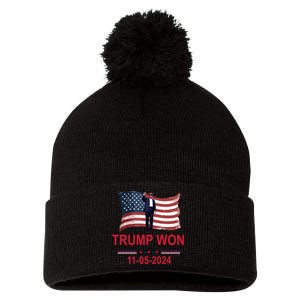 Trump Wins 2024 Election Trump Won 2024 Long Sleeve Pom Pom 12in Knit Beanie