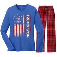 Trump Won 2024 Election President 47 Th Women's Long Sleeve Flannel Pajama Set 