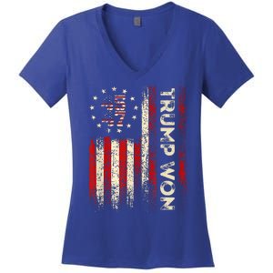 Trump Won 2024 Election President 47 Th Women's V-Neck T-Shirt