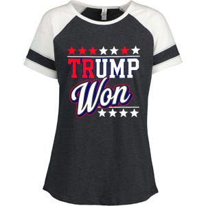 Trump Won 2024 Donald Trump Won 2024 Election Republican Win Enza Ladies Jersey Colorblock Tee